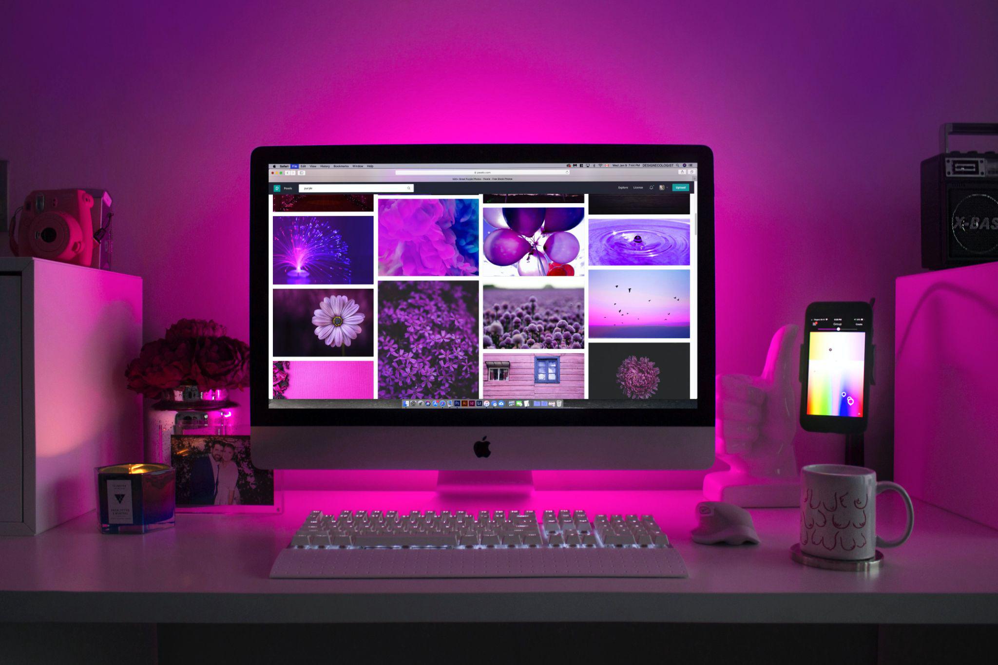 Computer with pink background