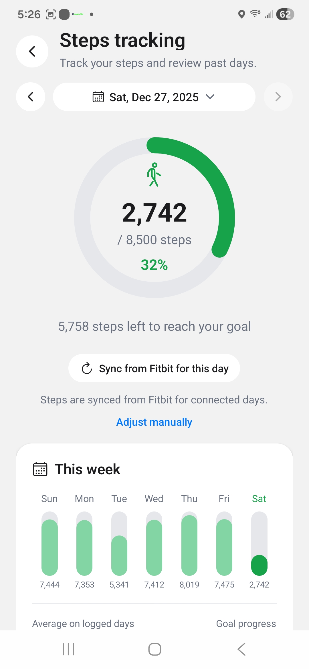 Steps tracking screenshot