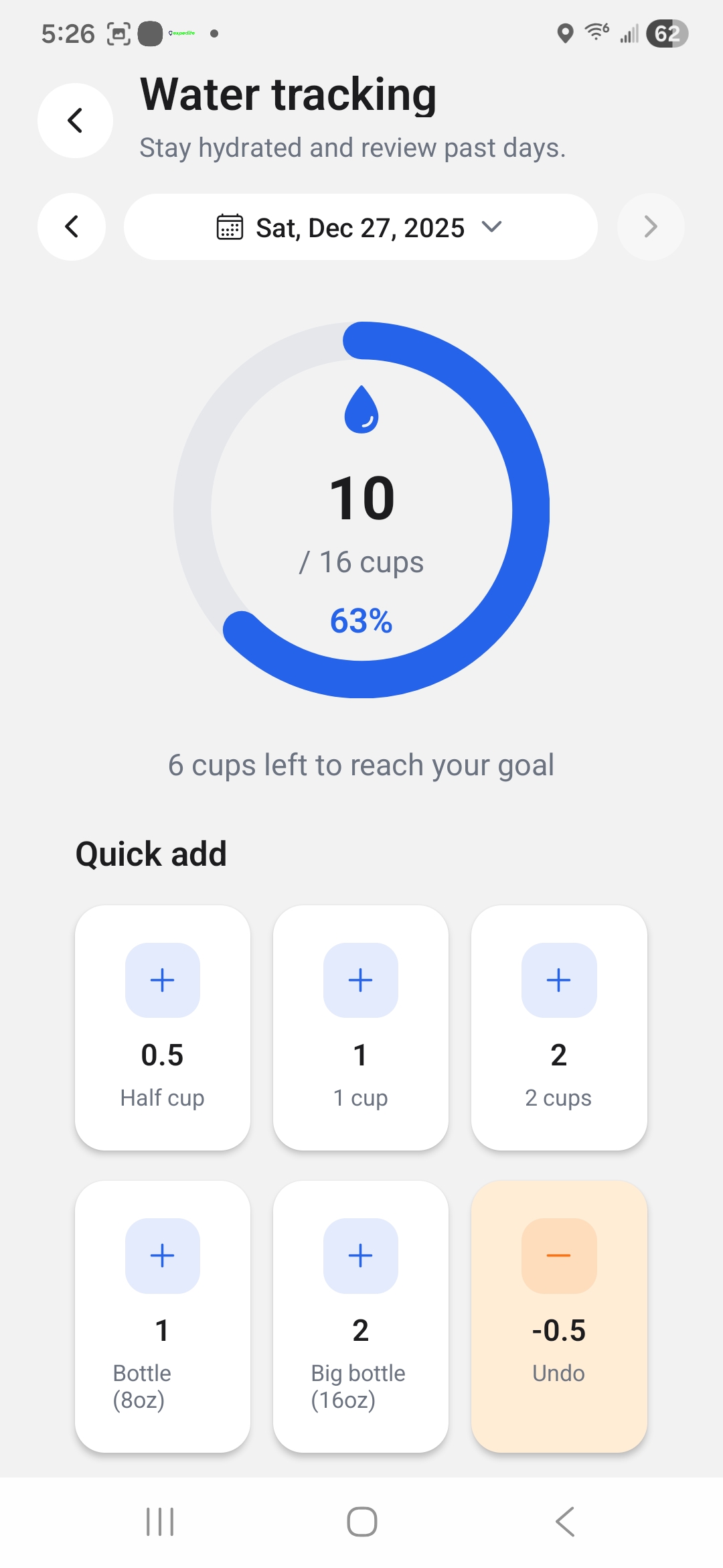 Water tracking screenshot